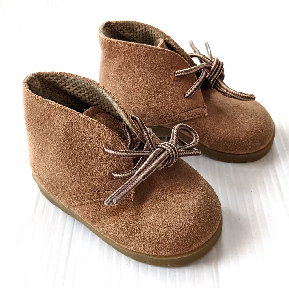 McKIDS Vintage tan suede leather lace-up toddler walker shoes